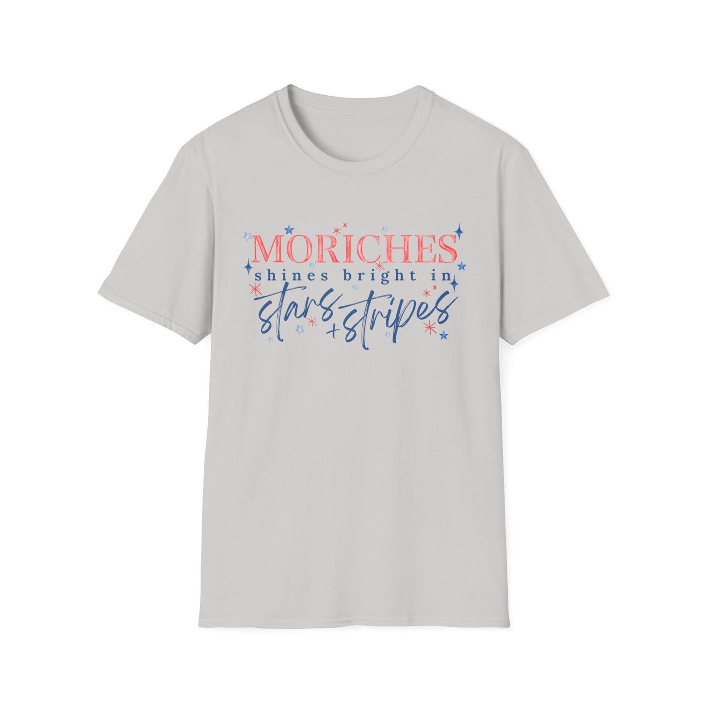 Flag Day Unisex Softstyle T-Shirt with Morichesee Shines Bright in Stars + Stripes Design- Holiday