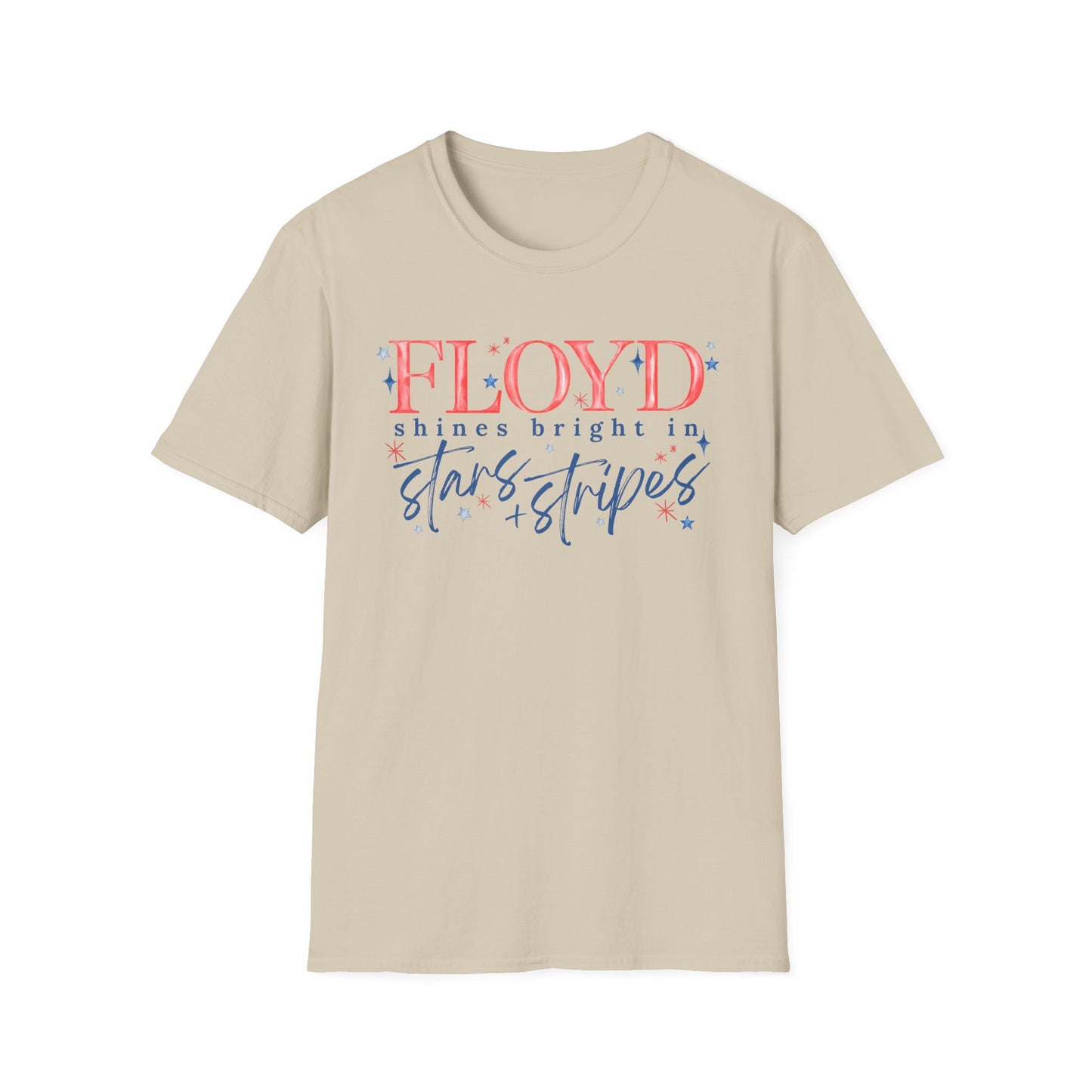 Flag Day Unisex Softstyle T-Shirt with FLOYD Shines Bright in Stars + Stripes Design- Holiday