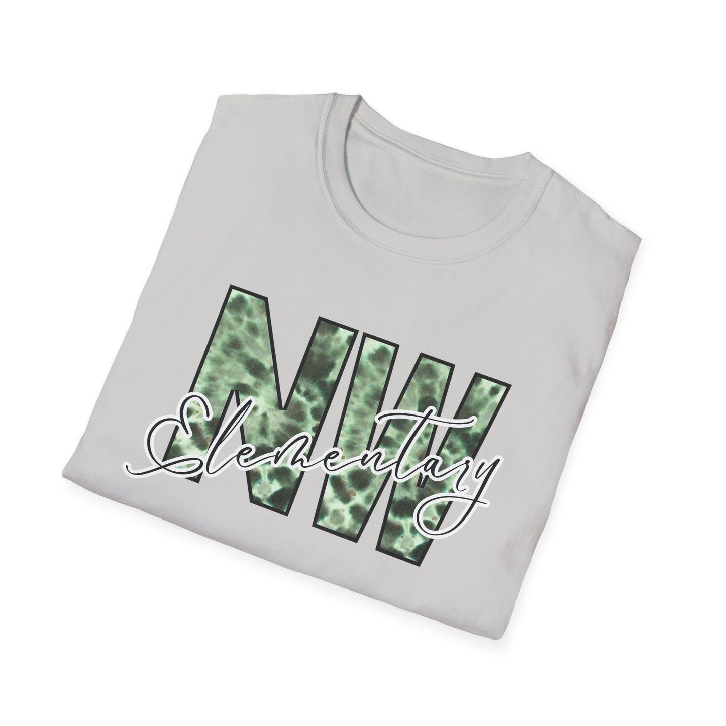 Tie Dye Woodhull Stylish Unisex Softstyle T-Shirt with Woodhull Elementary Design