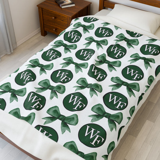 Floyd Strong- Logo and Bows Velveteen Plush Blanket with Green Bows - Cozy Gift for Home Decor and Celebrations