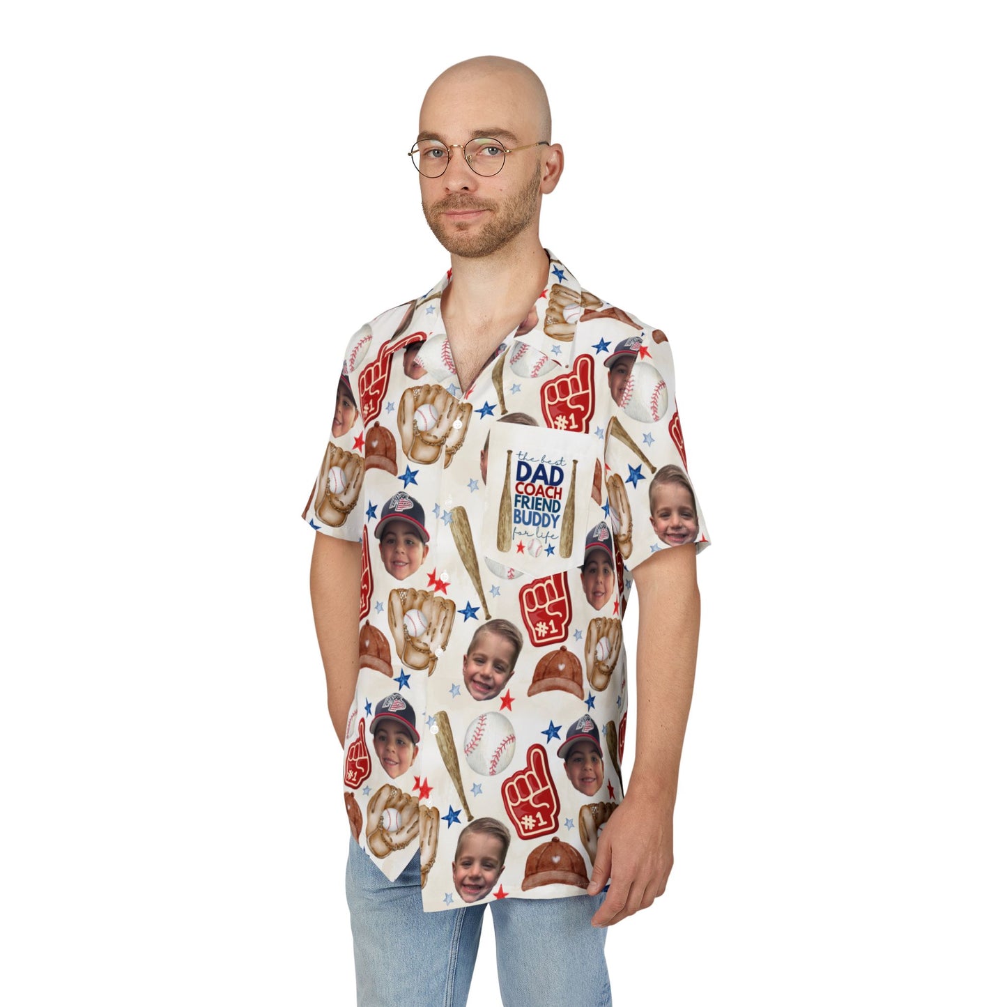 Fatherhood- Personalized Baseball DAD- Hawaiian Button-Down Shirt -Fathers Day