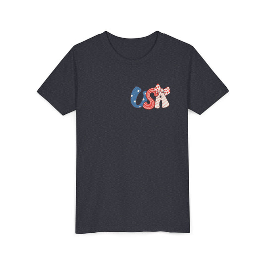 Patriotic Youth Tee for Girls, USA - Kids Short Sleeve Shirt, Holiday Mini