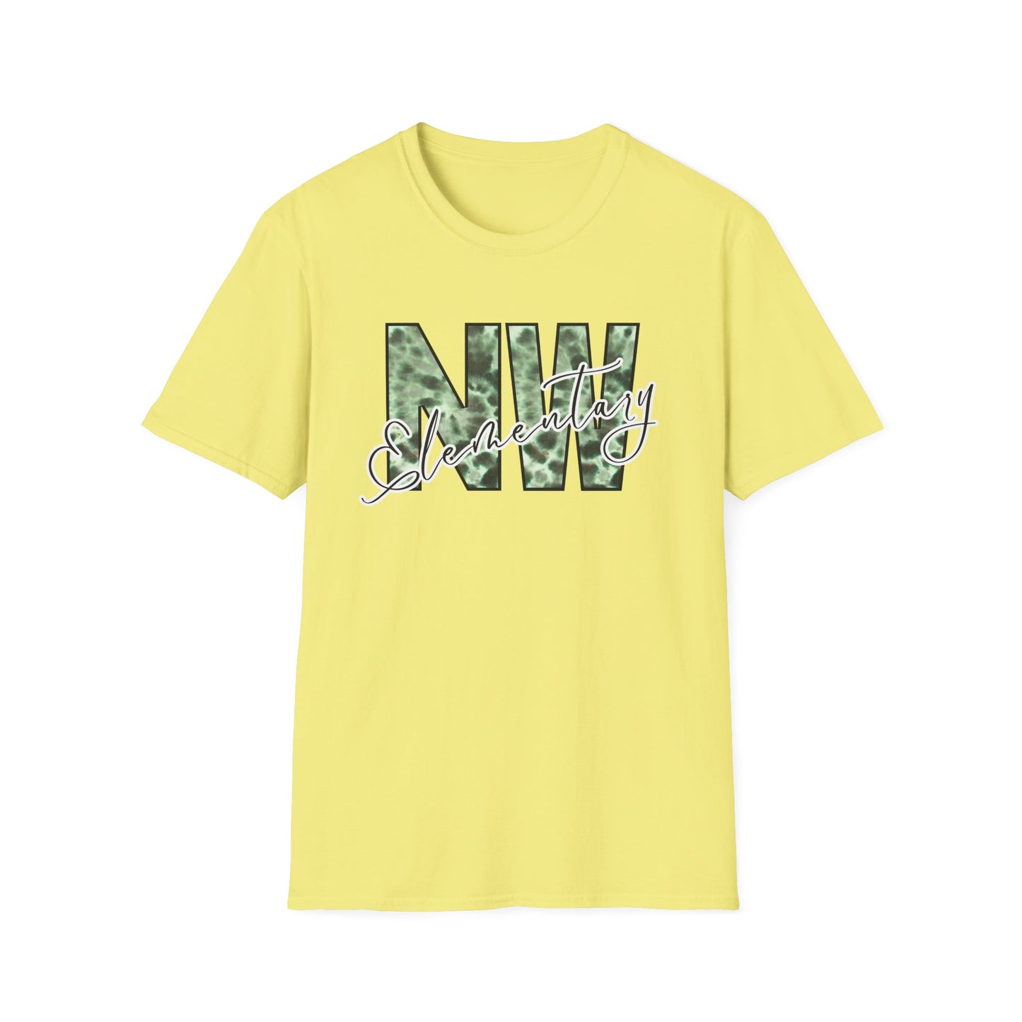 Tie Dye Woodhull Stylish Unisex Softstyle T-Shirt with Woodhull Elementary Design