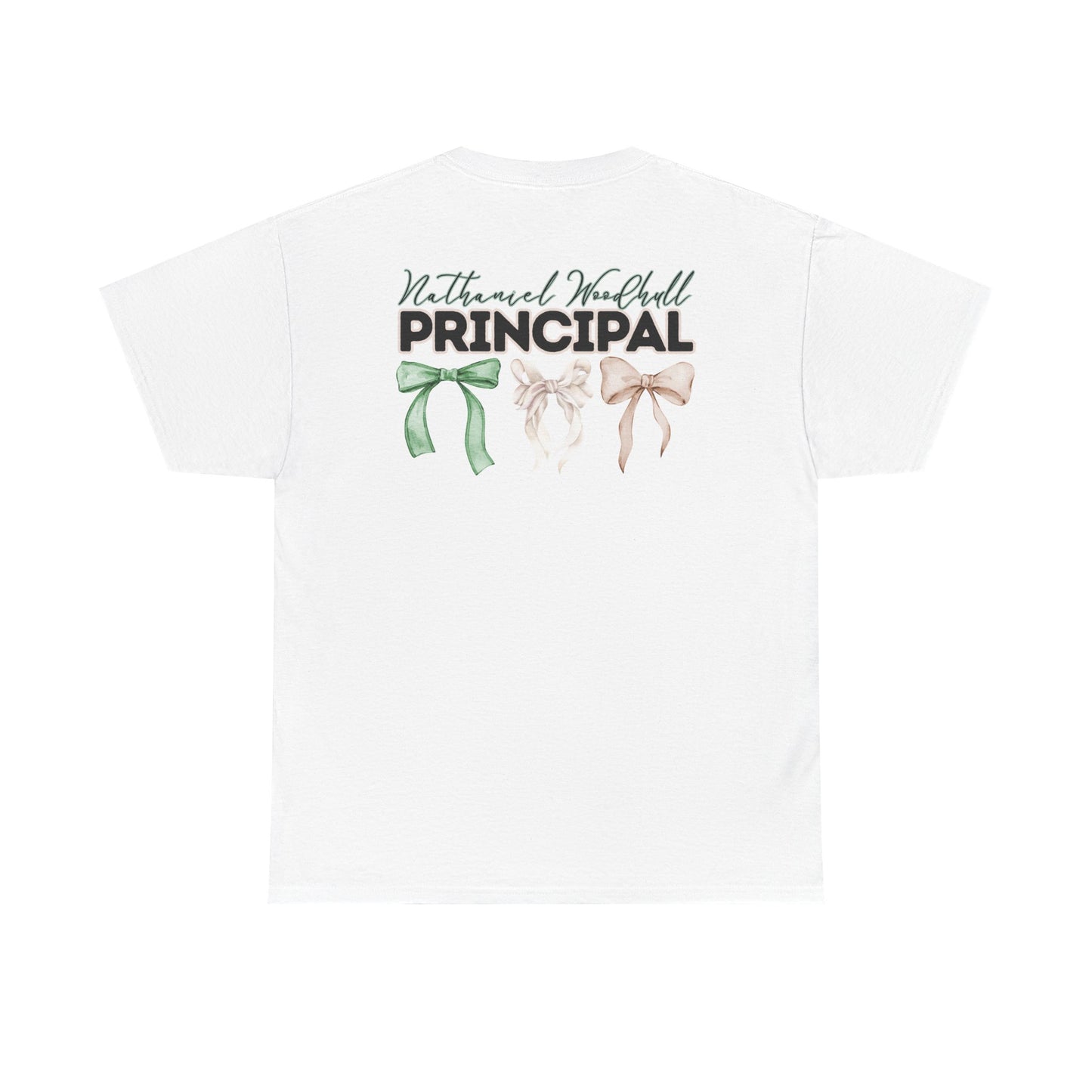 Woodhull Principal and Bows- Unisex Heavy Cotton Tee with Bow Design