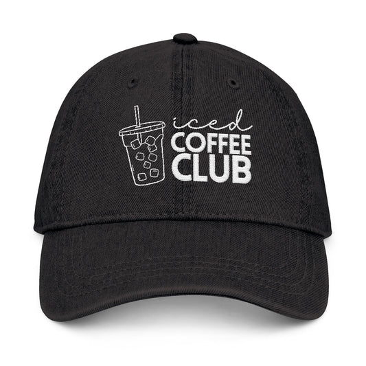 Iced Coffee Club Denim Hat, Embroidered Cap, Perfect Gift for Coffee Lovers