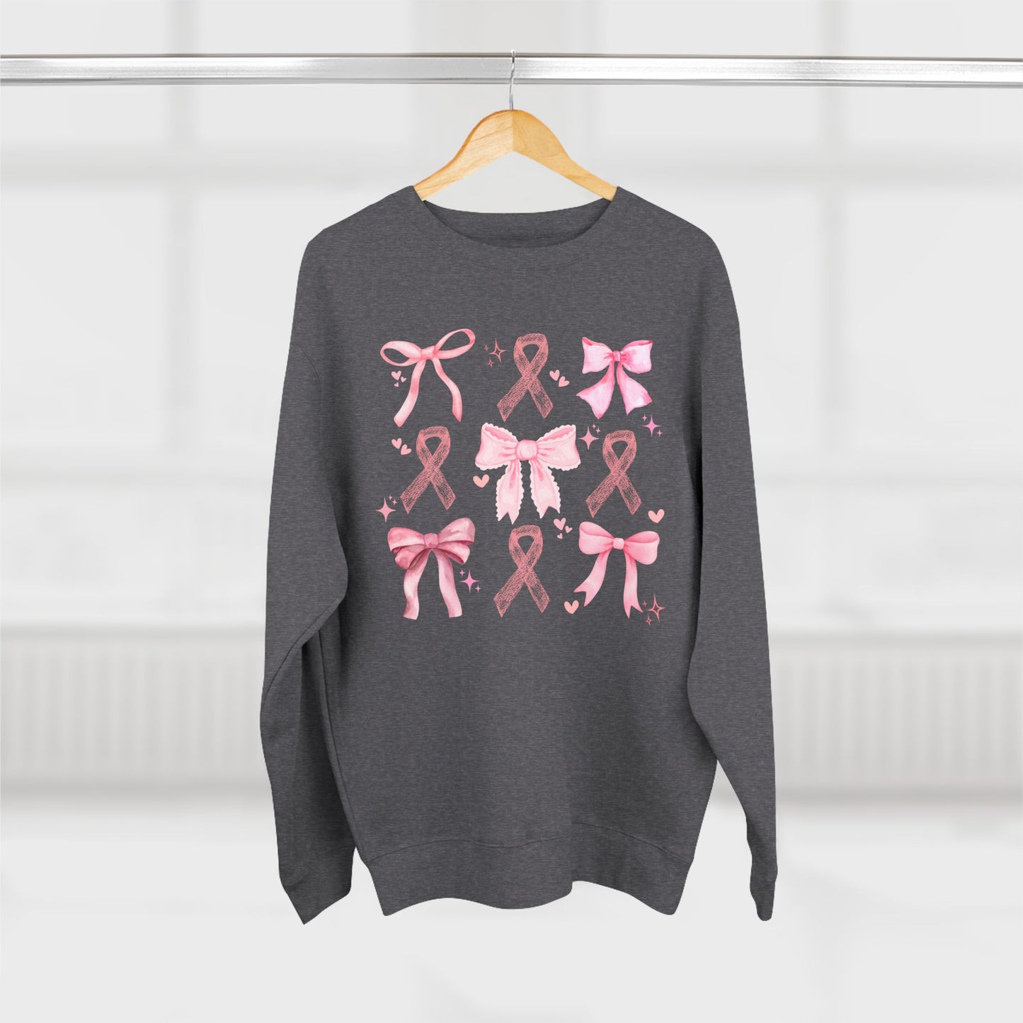 Breast Cancer Ribbon and Bows- Awareness Unisex Crewneck Sweatshirt