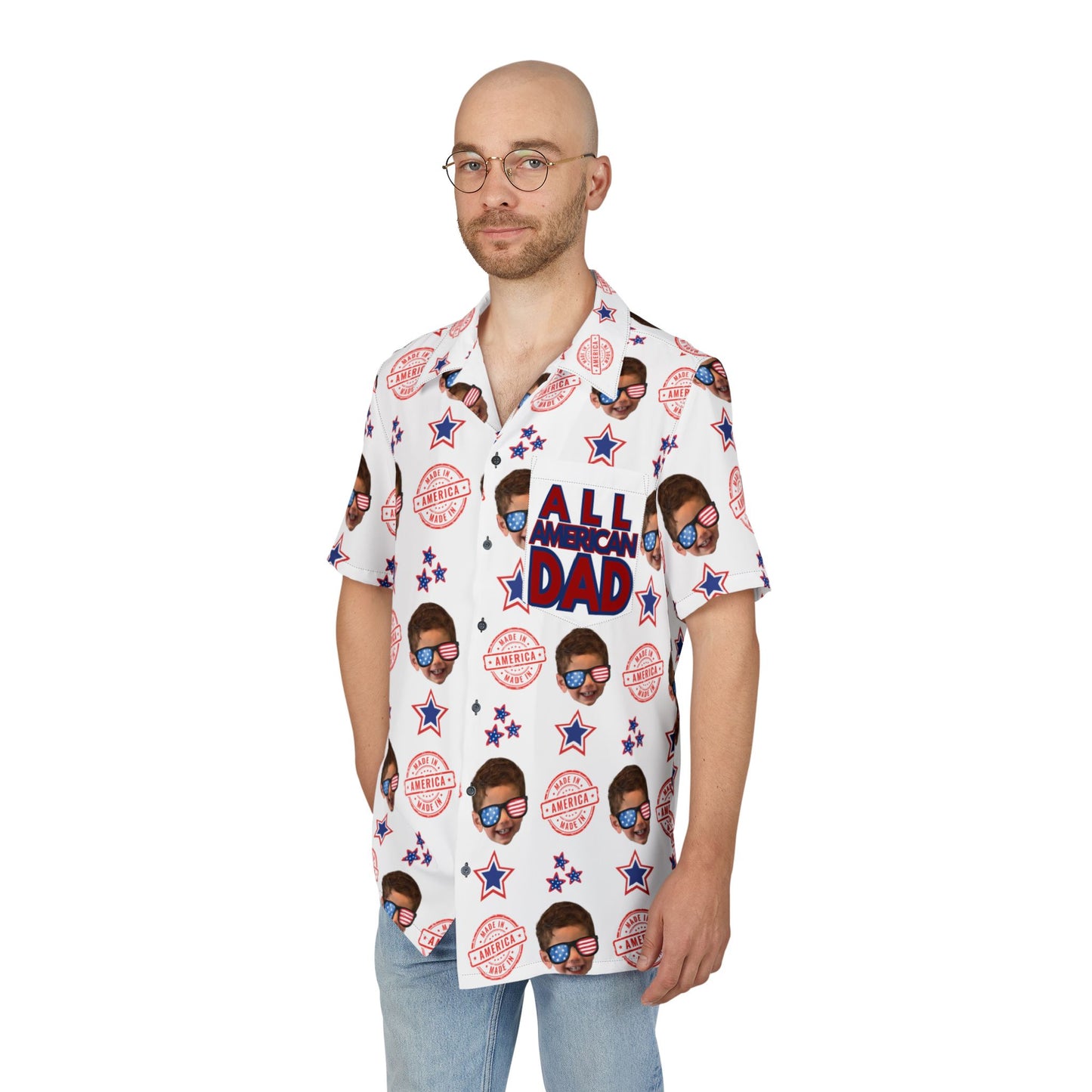 Vida- All American Dad - Personalized - Hawaiian Button-Down Shirt -Fatherhood
