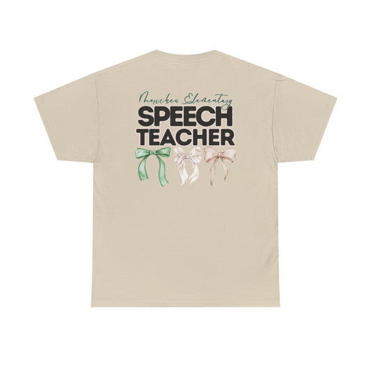 Moriches Speech Teacher and Bows- Unisex Heavy Cotton Tee with Bow Design