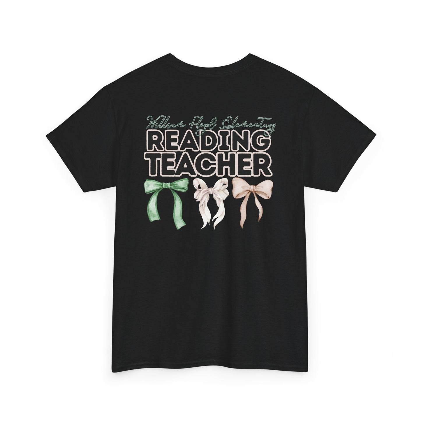 WFE Reading Teacher and Bows- Unisex Heavy Cotton Tee with Bow Design