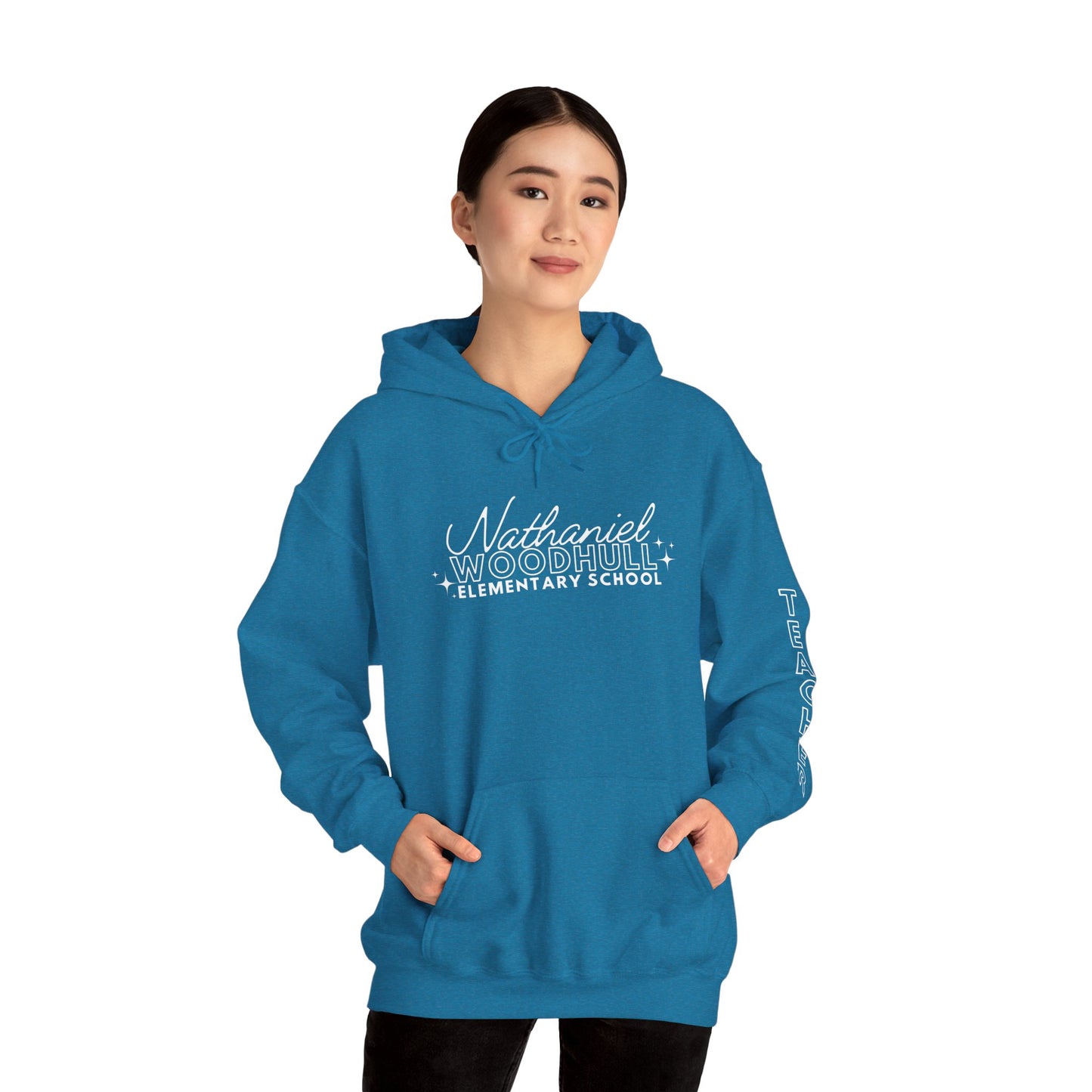 Woodhull Teacher Simple Design Hoodie w/ Teacher on Sleeve - Cozy Unisex Sweatshirt