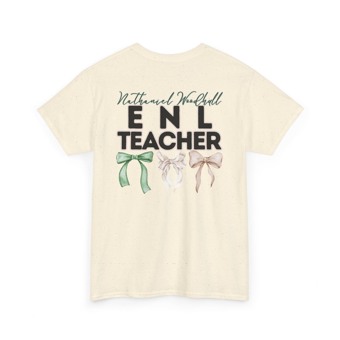 Woodhull ENL Teacher and Bows- Unisex Heavy Cotton Tee with Bow Design
