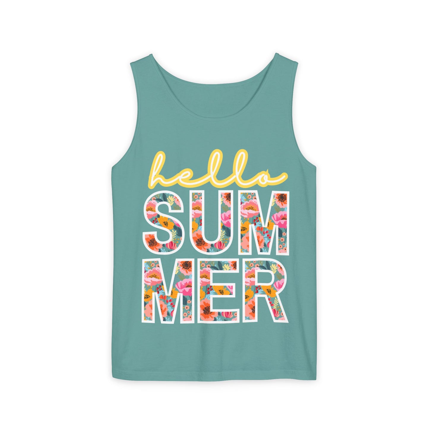 Hello Summer Tank Top | Unisex Floral Graphic Tee, Beachwear, Casual Wear, Birthday Gift, Vacation Essential