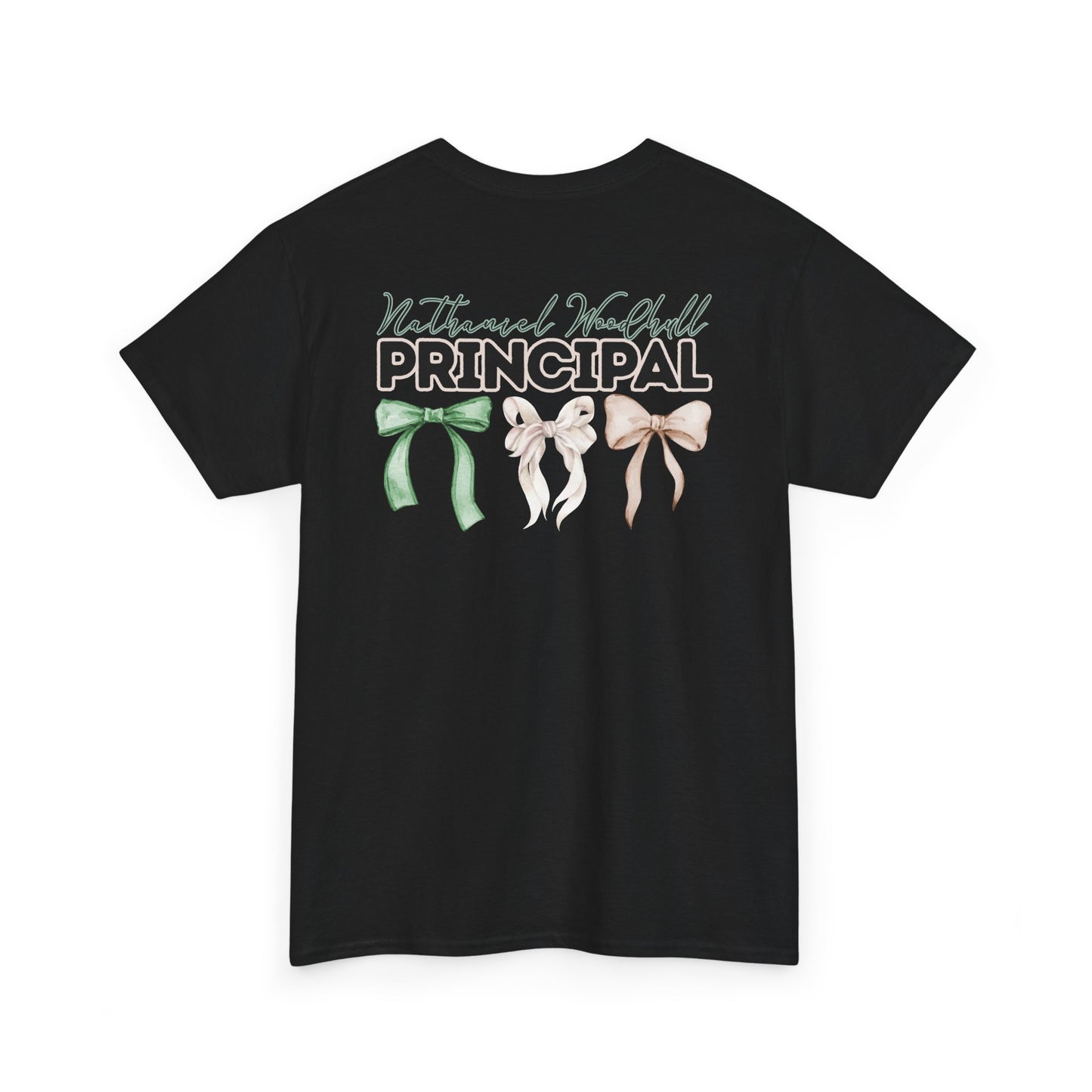 Woodhull Principal and Bows- Unisex Heavy Cotton Tee with Bow Design