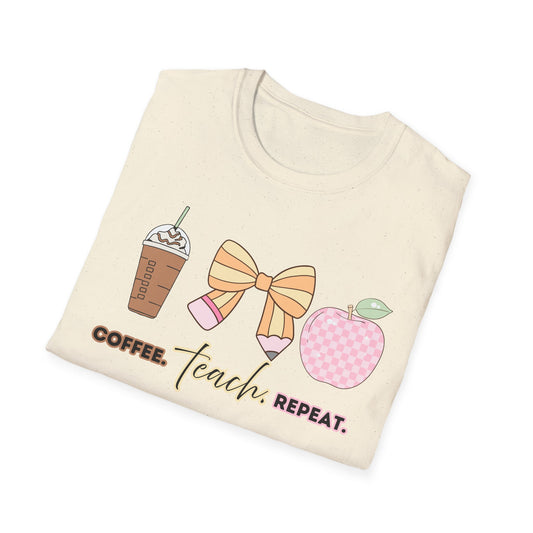 Coffee Teach Repeat Unisex Softstyle T-Shirt - Teacher
