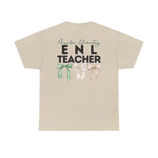 Moriches ENL Teacher and Bows- Unisex Heavy Cotton Tee with Bow Design