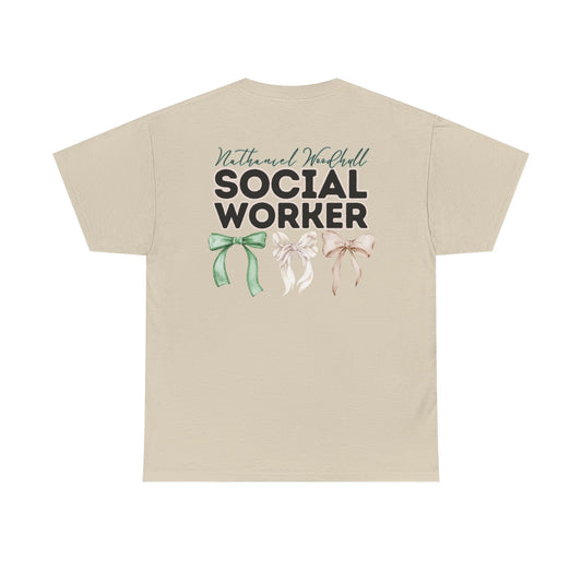 Woodhull Social Worker and Bows- Unisex Heavy Cotton Tee with Bow Design