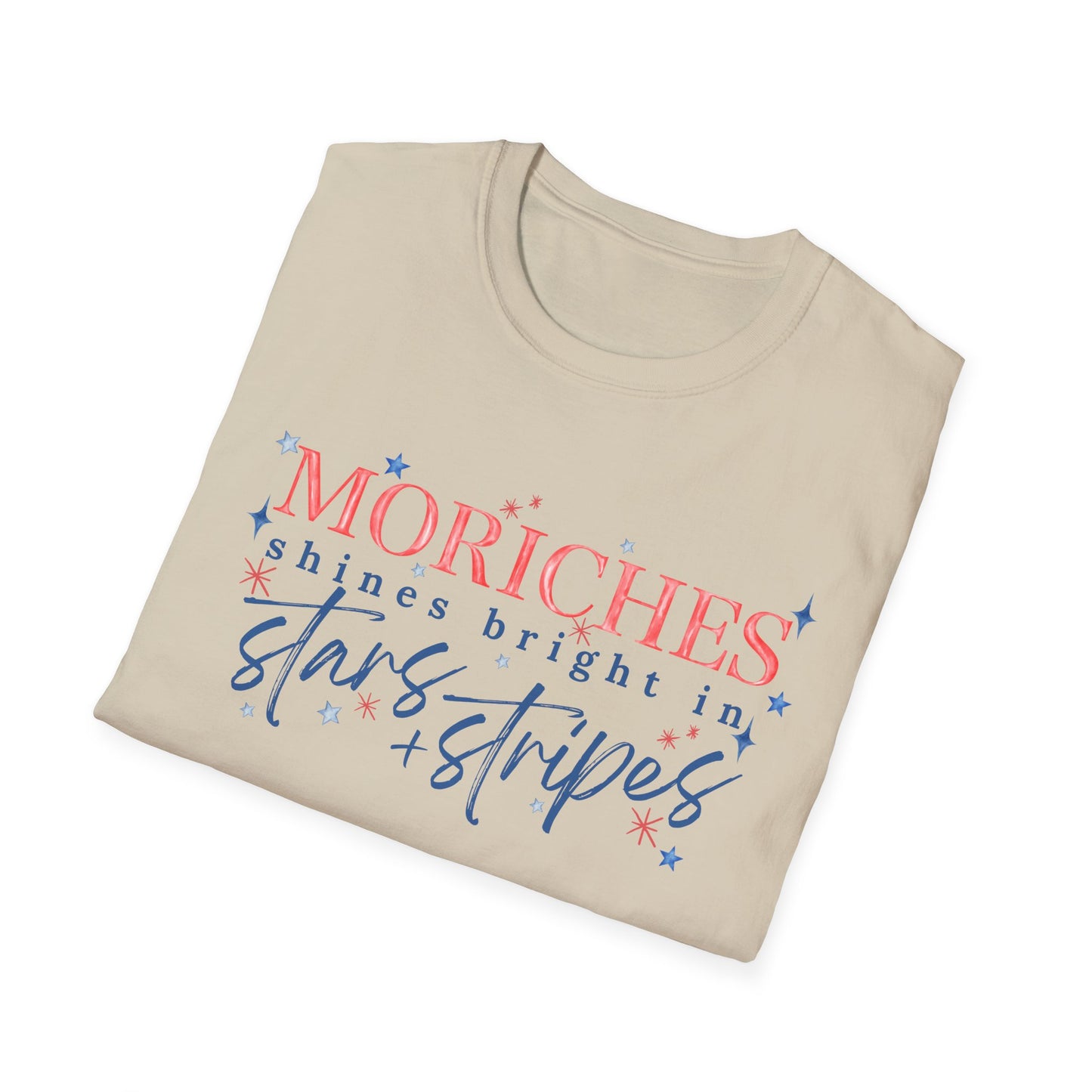 Flag Day Unisex Softstyle T-Shirt with Morichesee Shines Bright in Stars + Stripes Design- Holiday