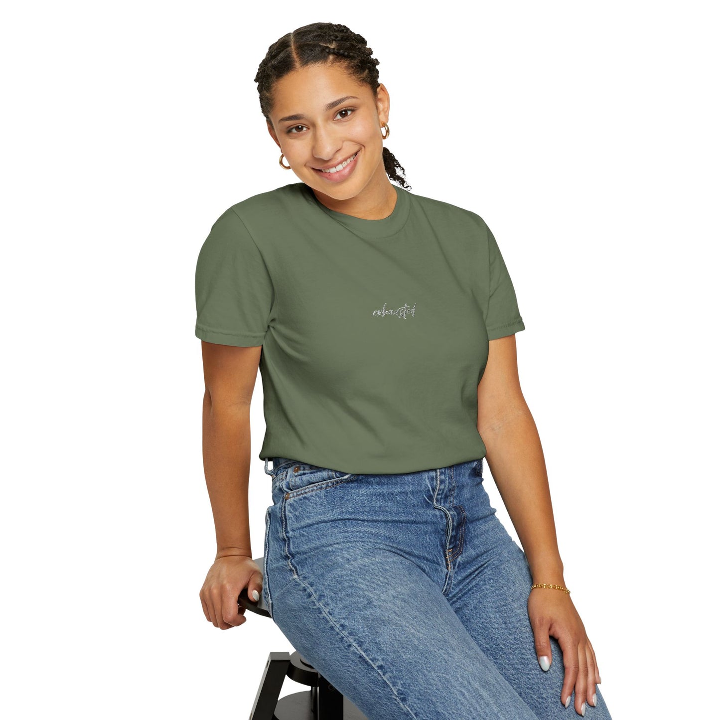 Exhausted (cursive)- One Word- Garment-Dyed Unisex Tee