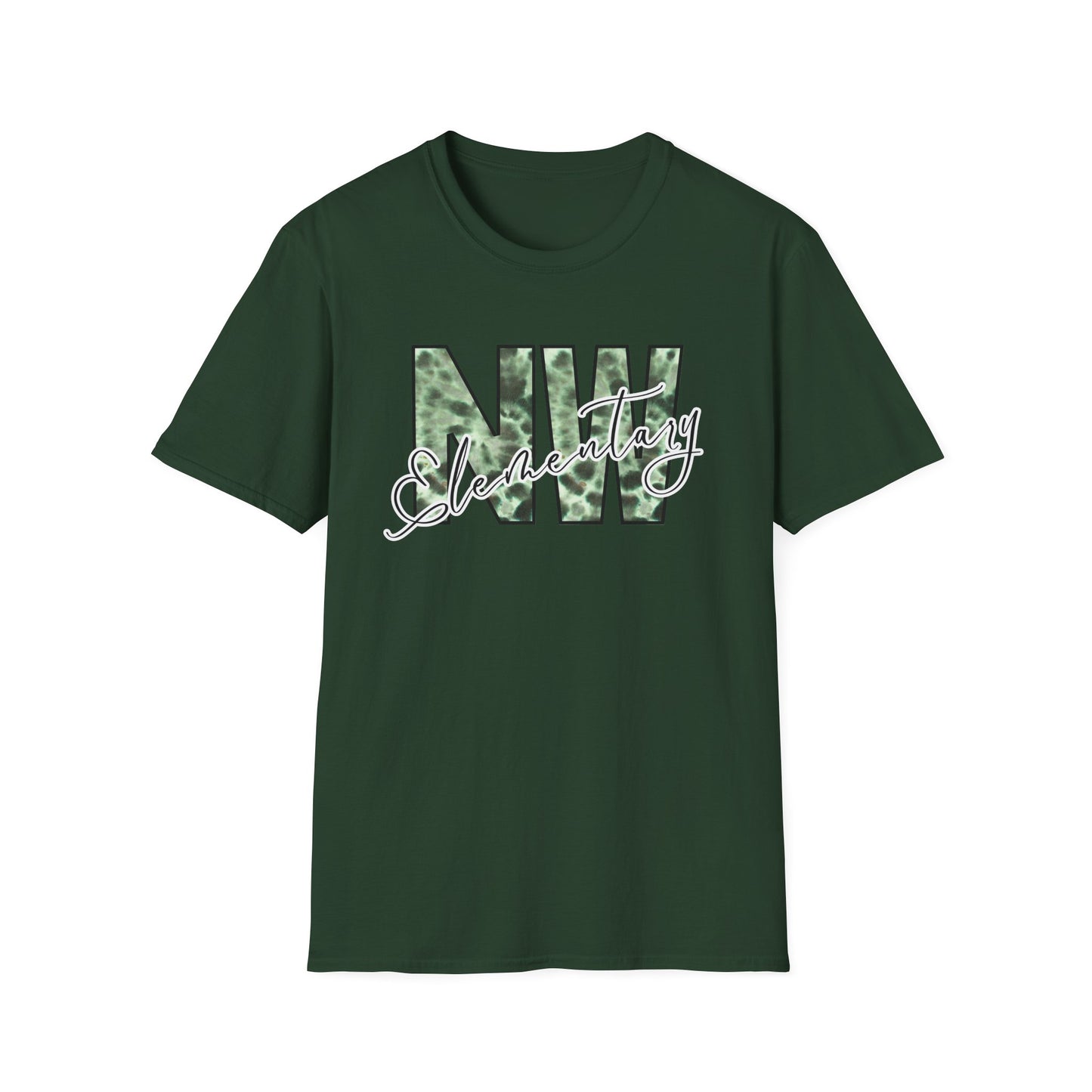 Tie Dye Woodhull Stylish Unisex Softstyle T-Shirt with Woodhull Elementary Design