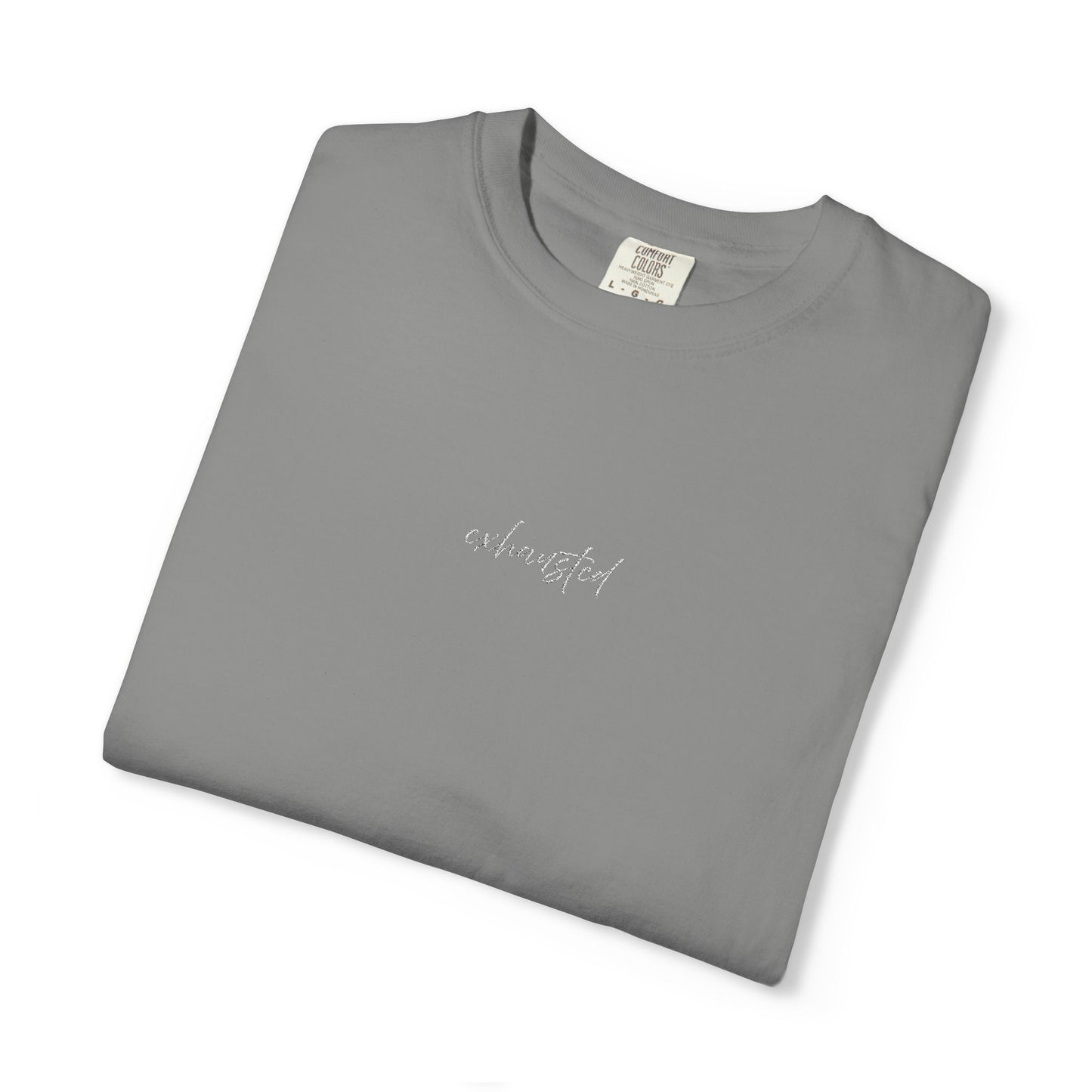 Exhausted (cursive)- One Word- Garment-Dyed Unisex Tee