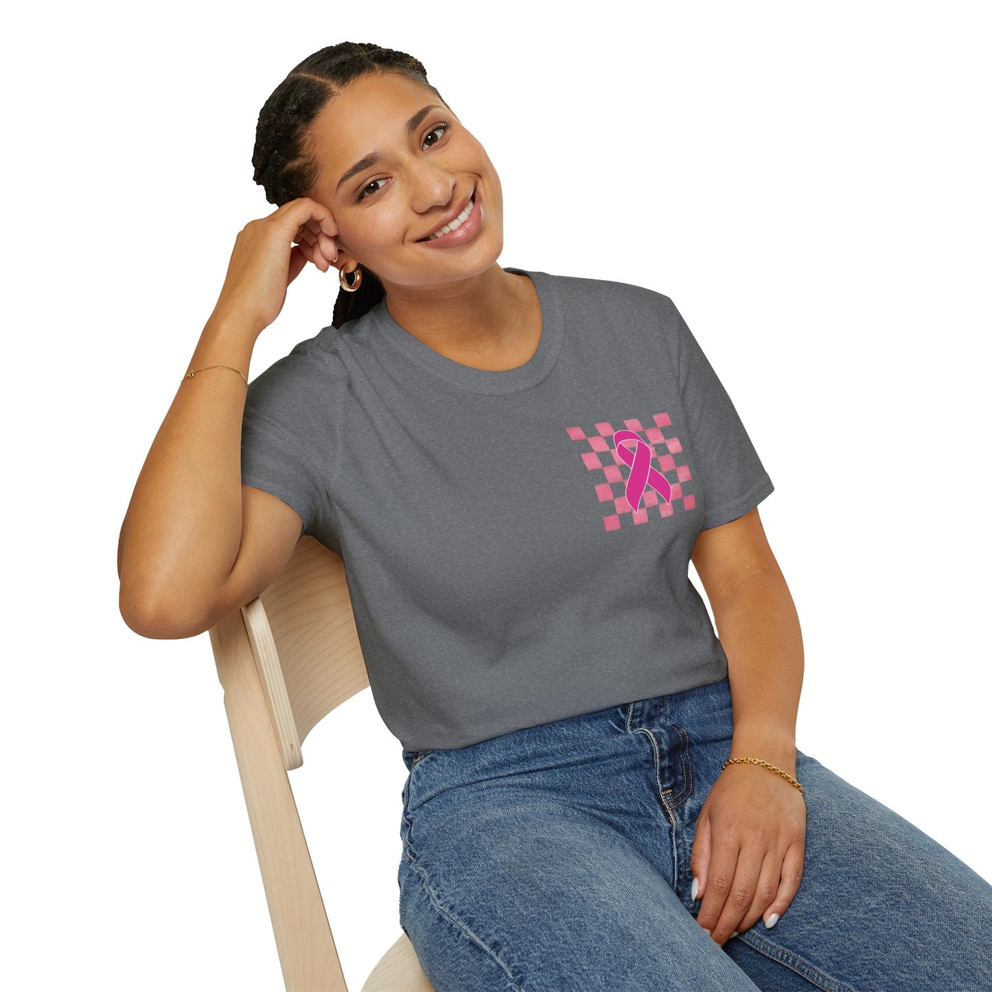 Checkered Pink Ribbon Awareness T-Shirt | Softstyle Tee