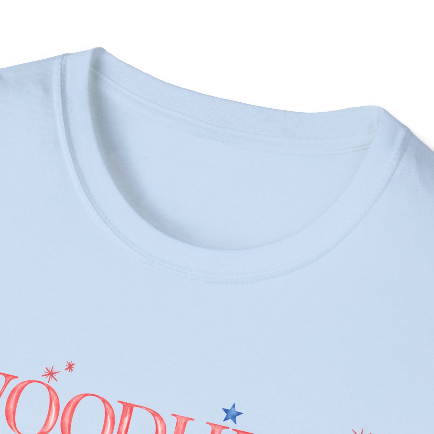 Flag Day Unisex Softstyle T-Shirt with Woodhull Shines Bright in Stars + Stripes Design- Holiday