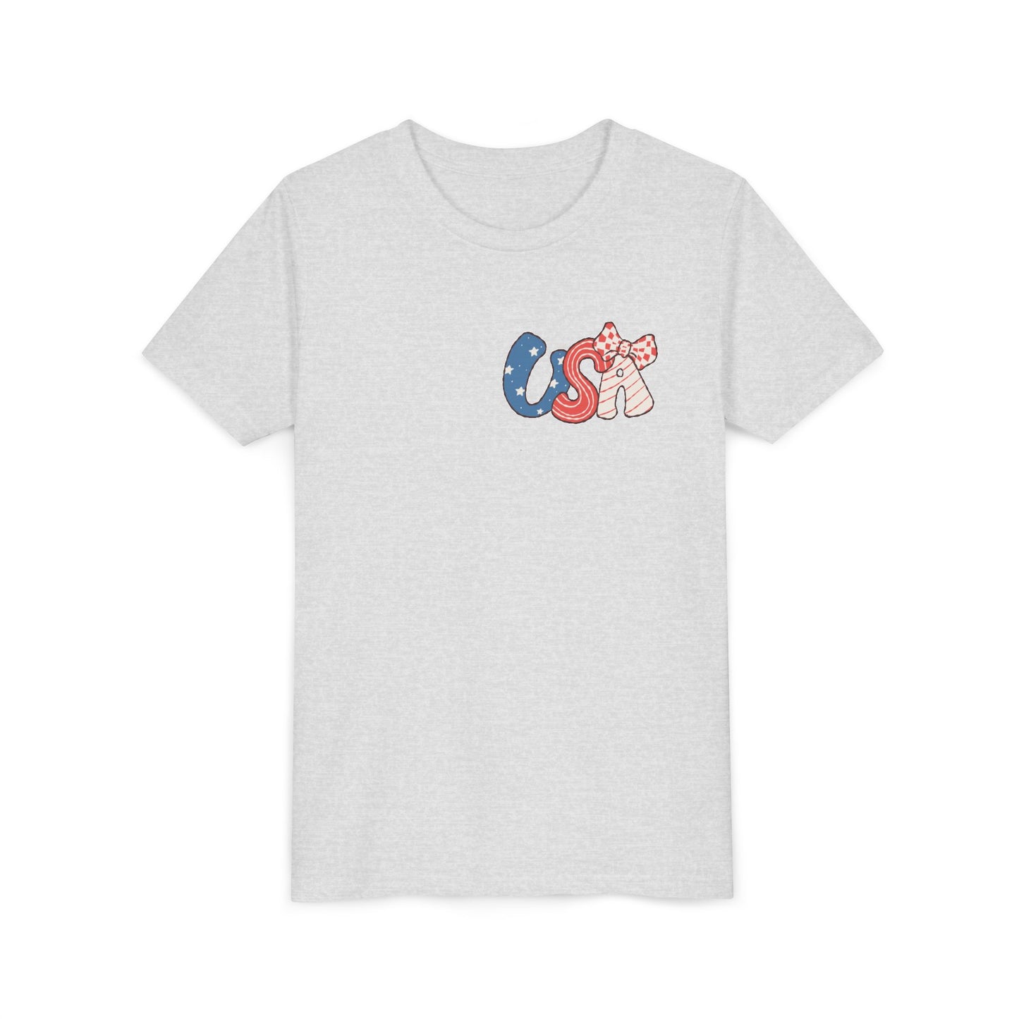 Patriotic Youth Tee for Girls, USA - Kids Short Sleeve Shirt, Holiday Mini