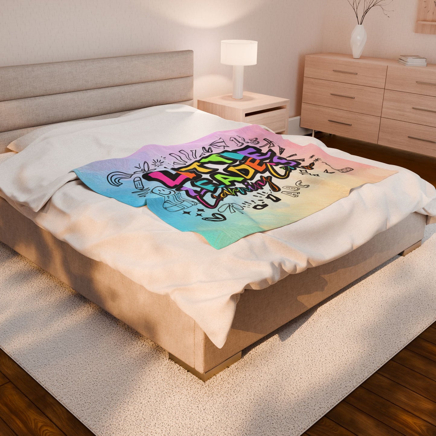 Little Leaders Doodle Design Velveteen Plush Blanket - Cozy Plush Throw