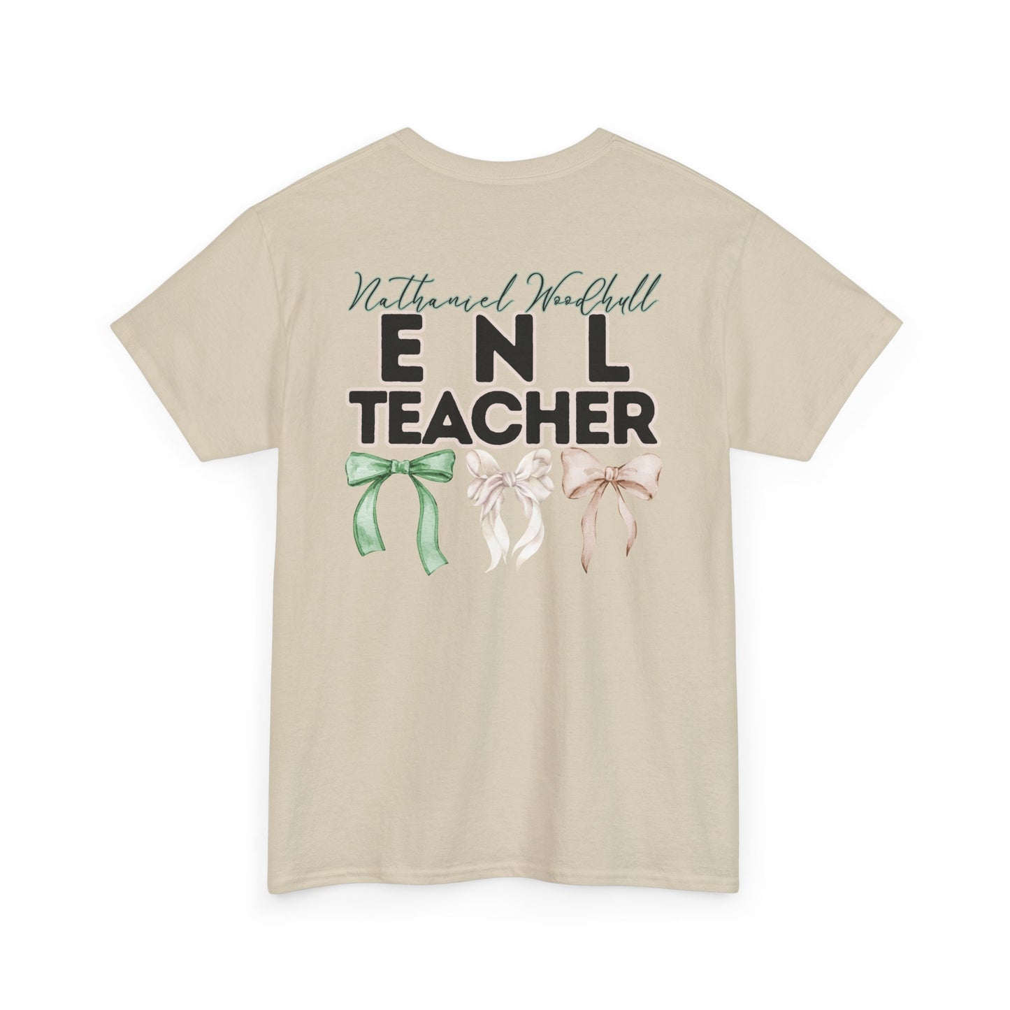Woodhull ENL Teacher and Bows- Unisex Heavy Cotton Tee with Bow Design