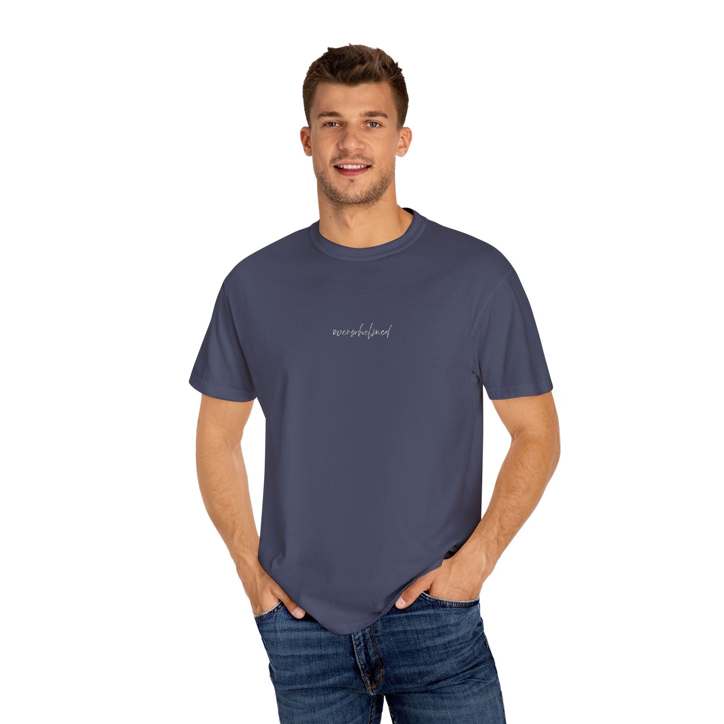 Copy of Exhausted (cursive)- One Word- Garment-Dyed Unisex Tee