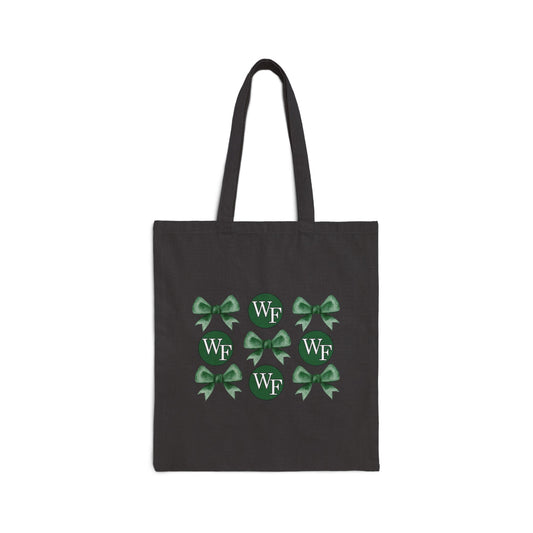 William Floyd Logo and Chic Green Bow Cotton Canvas Tote Bag - Stylish & Eco-Friendly Shopper