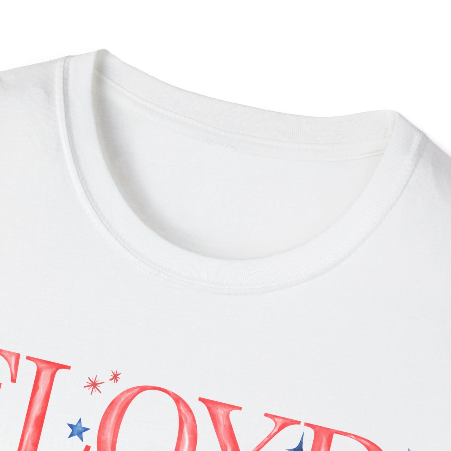 Flag Day Unisex Softstyle T-Shirt with FLOYD Shines Bright in Stars + Stripes Design- Holiday