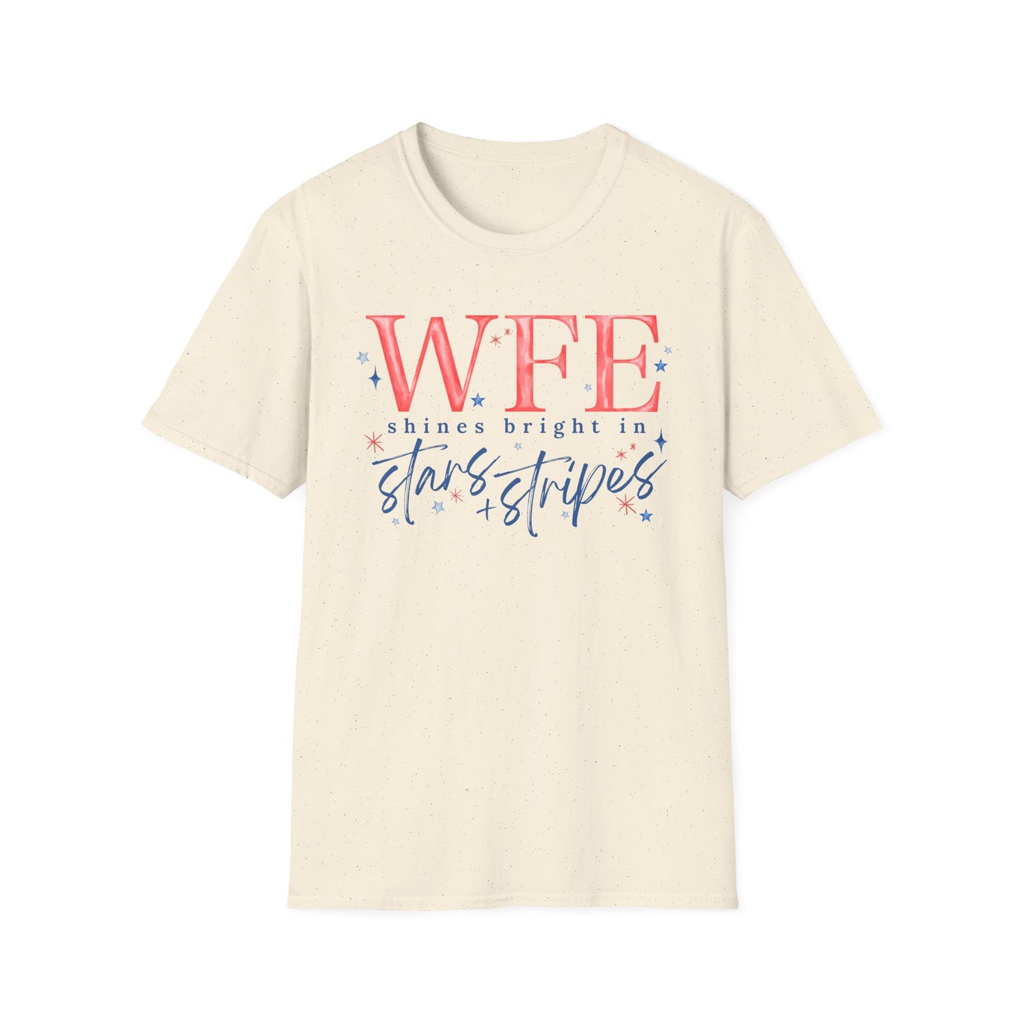 Flag Day Unisex Softstyle T-Shirt with WFE Shines Bright in Stars + Stripes Design- Holiday