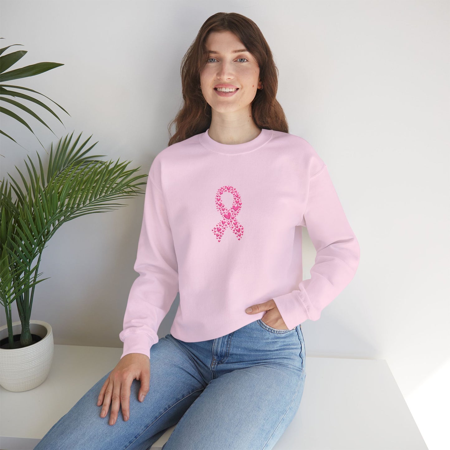 Embroidered Pink Ribbon Awareness Sweatshirt - Cozy Unisex Crewneck