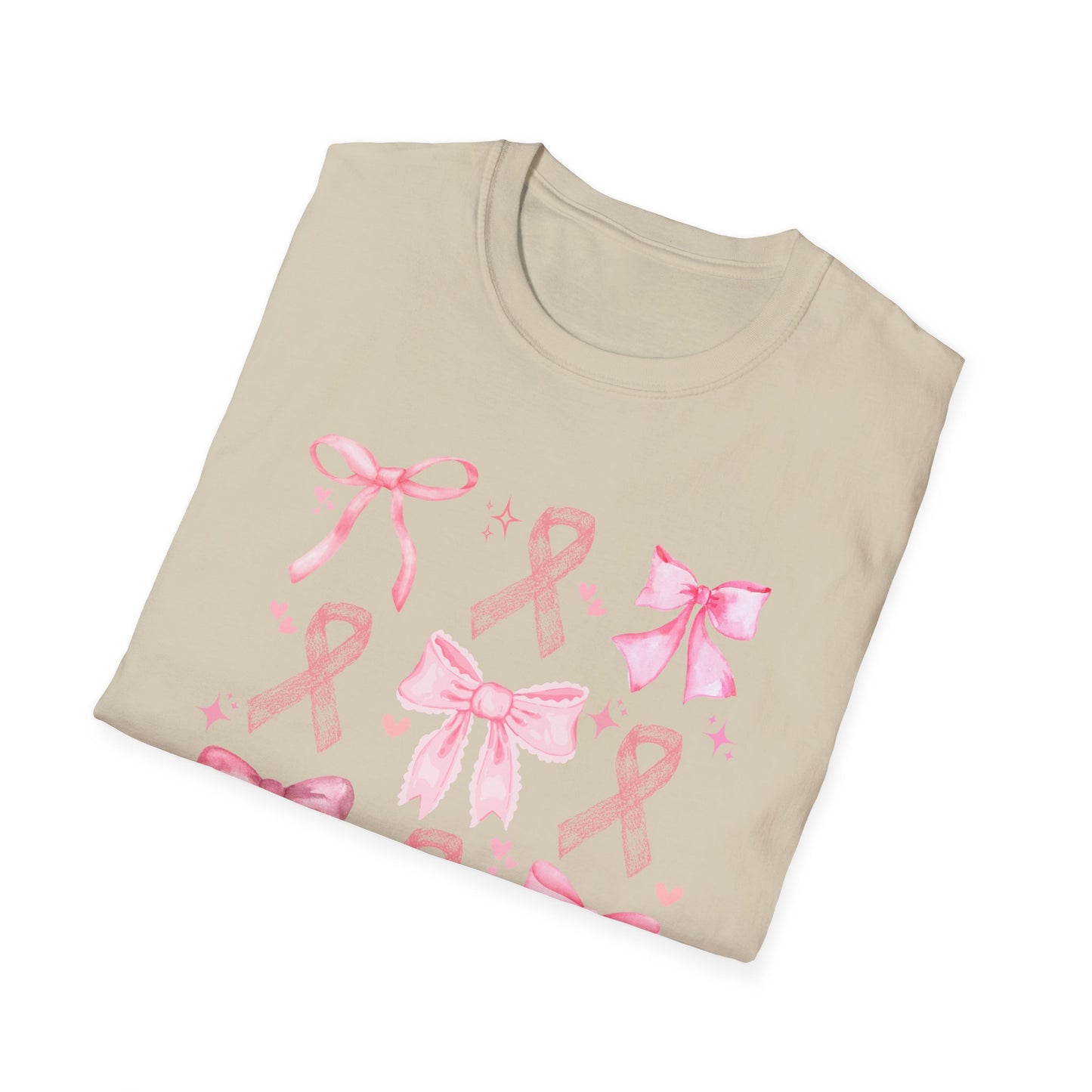 Breast Cancer Bows Awareness Tee, Unisex Softstyle T-Shirt