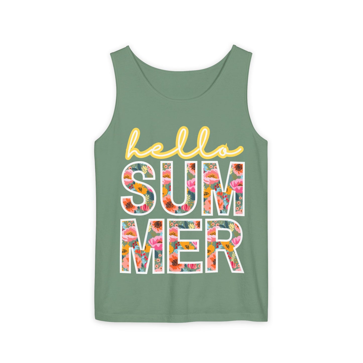 Hello Summer Tank Top | Unisex Floral Graphic Tee, Beachwear, Casual Wear, Birthday Gift, Vacation Essential