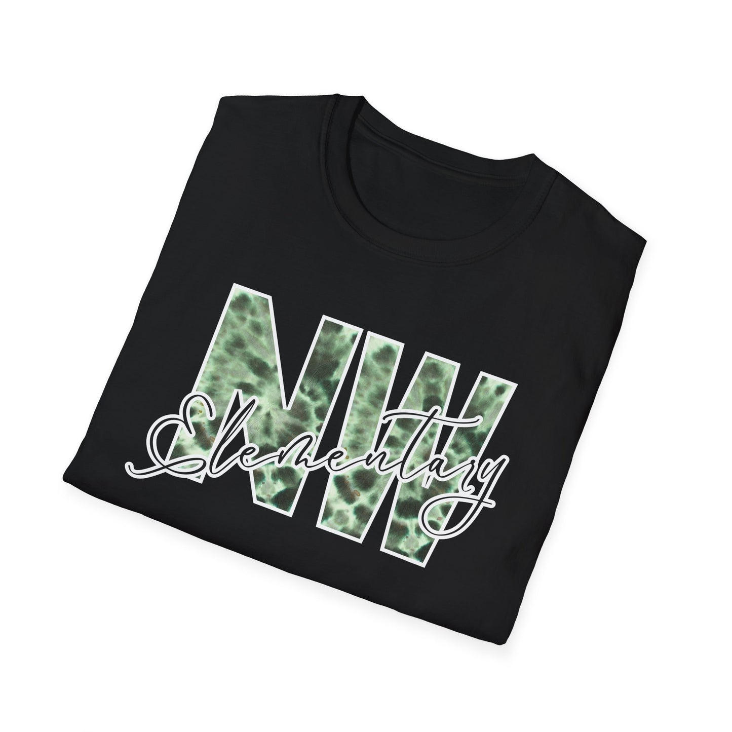 Tie Dye Woodhull Stylish Unisex Softstyle T-Shirt with Woodhull Elementary Design