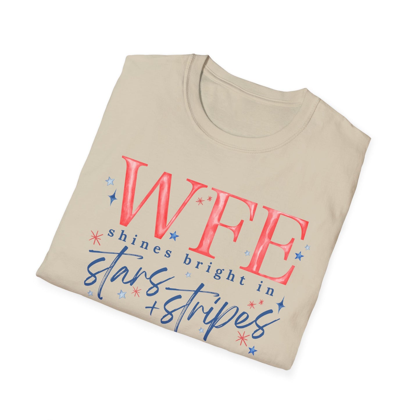 Flag Day Unisex Softstyle T-Shirt with WFE Shines Bright in Stars + Stripes Design- Holiday