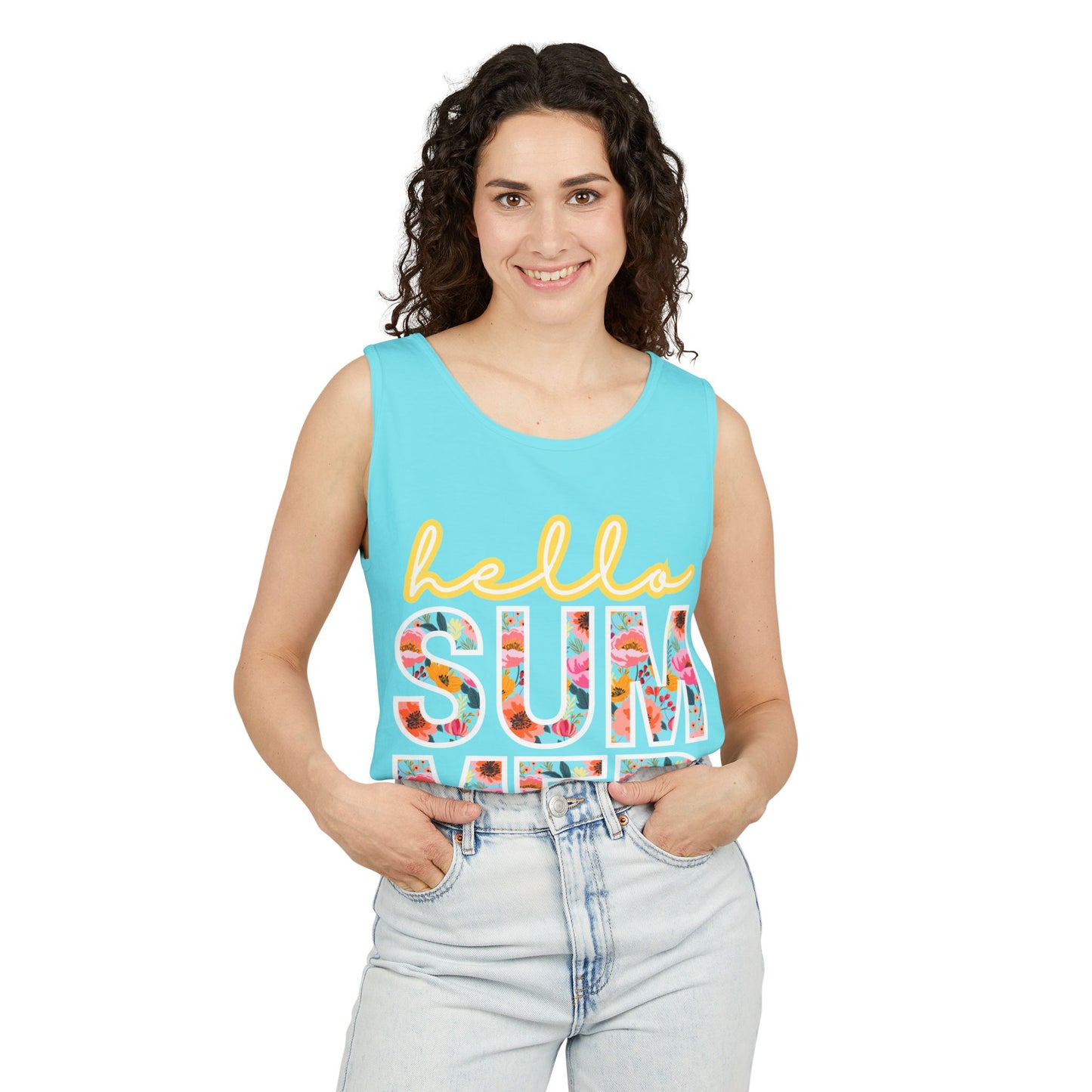 Hello Summer Tank Top | Unisex Floral Graphic Tee, Beachwear, Casual Wear, Birthday Gift, Vacation Essential