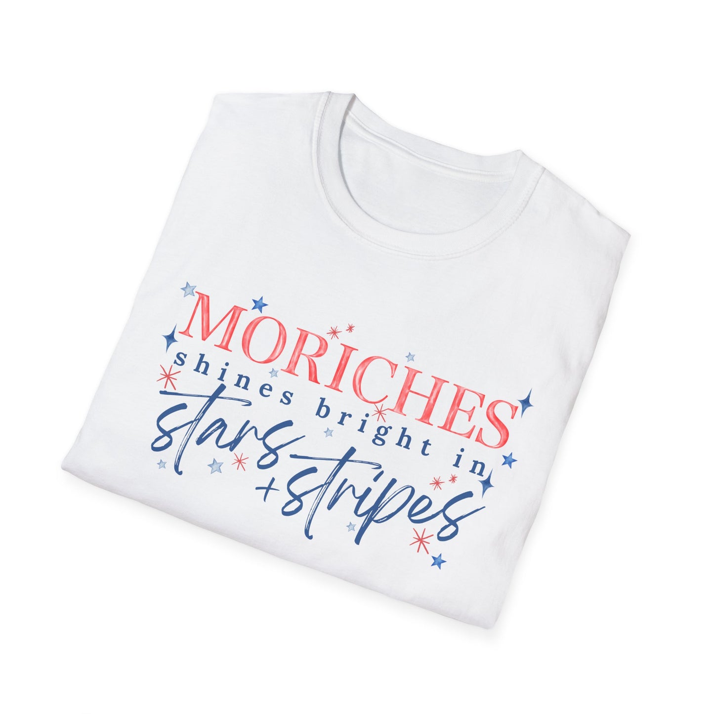 Flag Day Unisex Softstyle T-Shirt with Morichesee Shines Bright in Stars + Stripes Design- Holiday