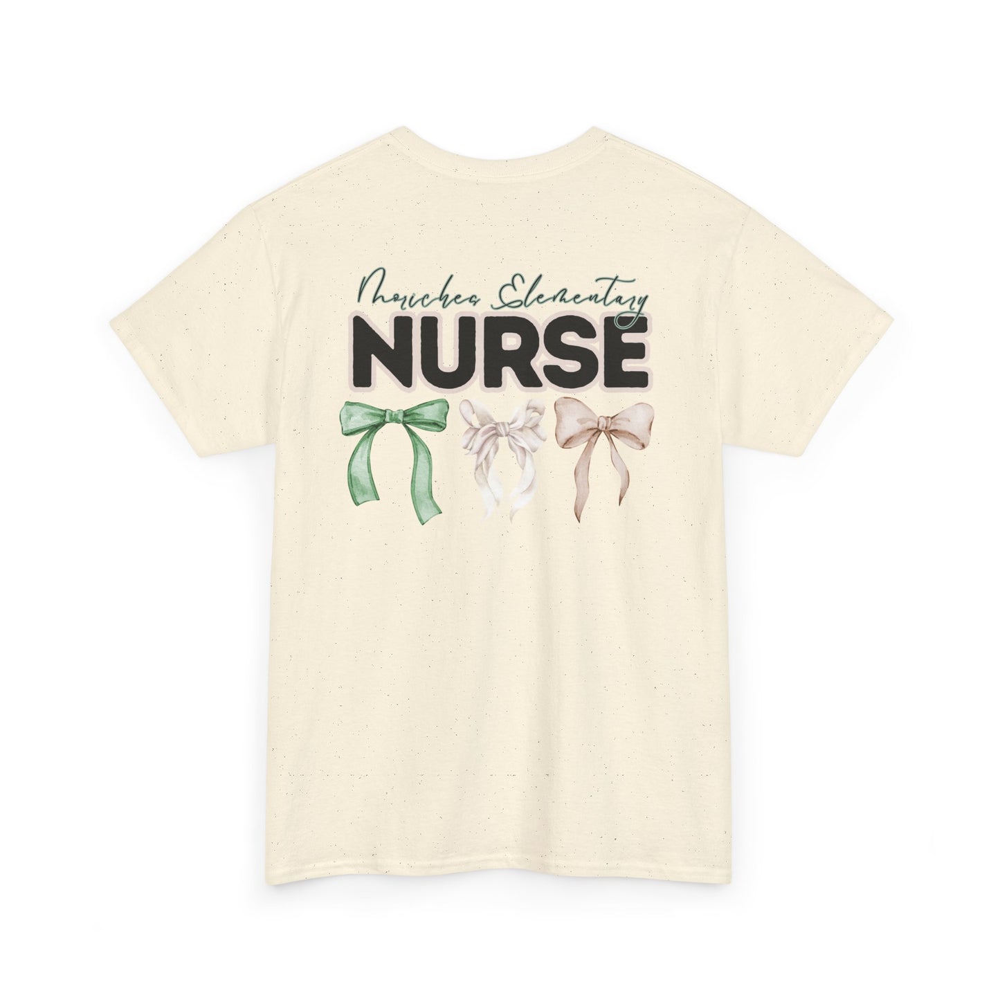 Moriches Nurse and Bows- Unisex Heavy Cotton Tee with Bow Design