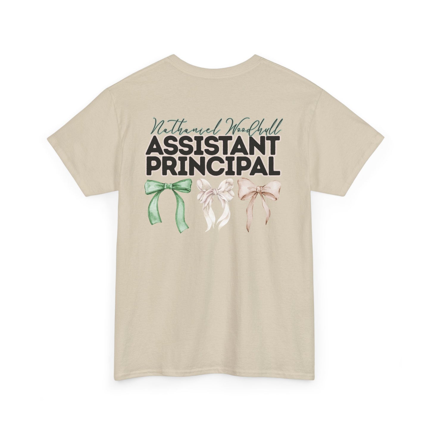 Woodhull Assistant Principal and Bows- Unisex Heavy Cotton Tee with Bow Design