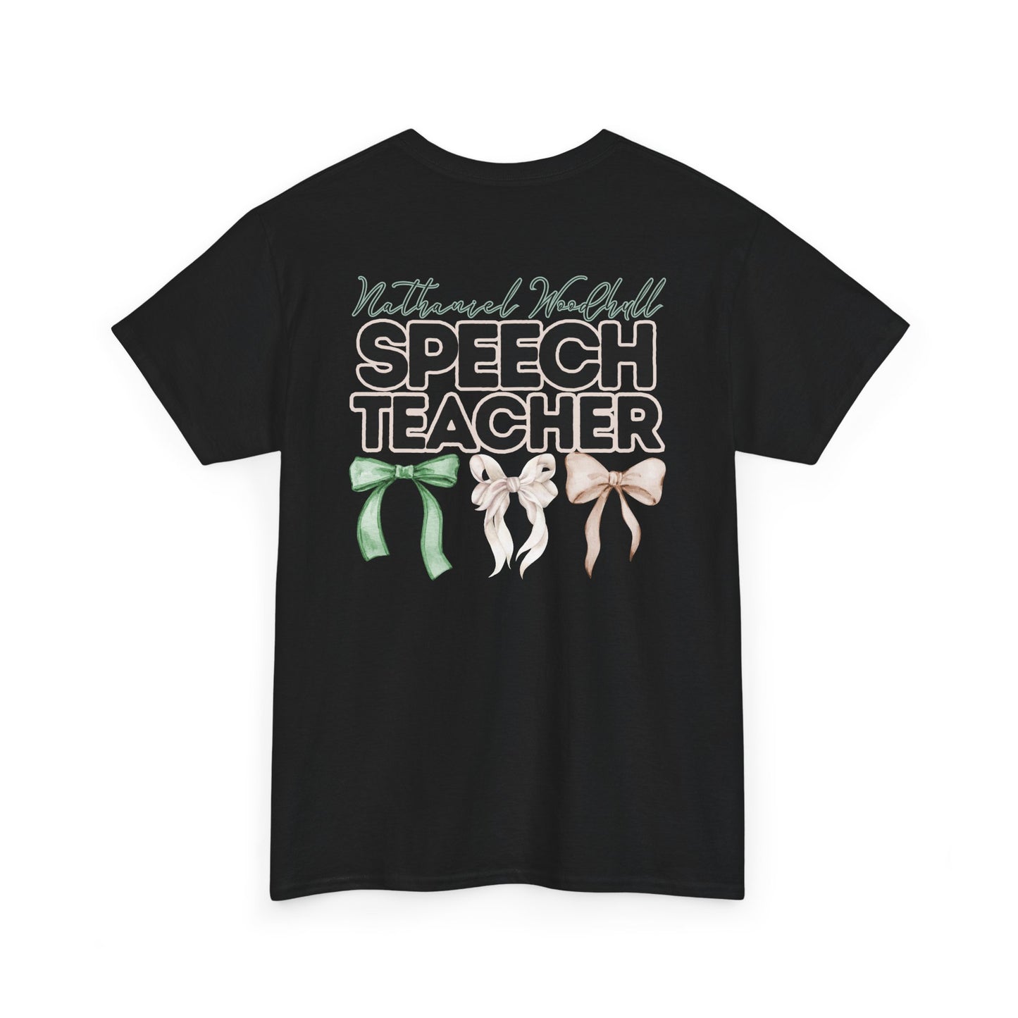 Woodhull Speech Teacher and Bows- Unisex Heavy Cotton Tee with Bow Design