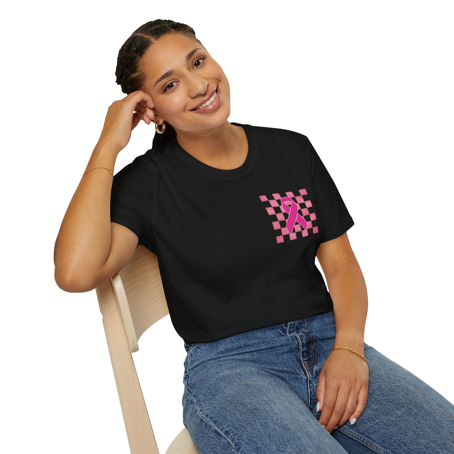 Checkered Pink Ribbon Awareness T-Shirt | Softstyle Tee