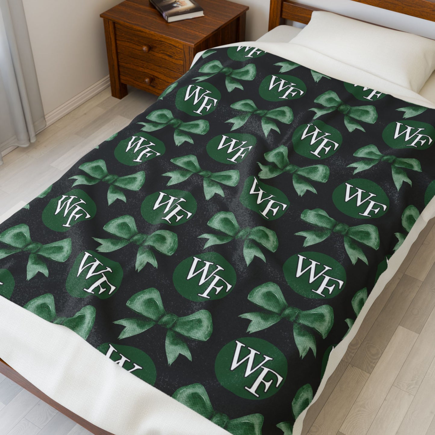 Floyd Strong- Logo and Bows Velveteen Plush Blanket with Green Bows - Cozy Gift for Home Decor and Celebrations