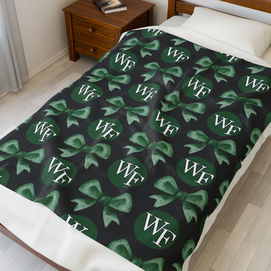 Floyd Strong- Logo and Bows Velveteen Plush Blanket with Green Bows - Cozy Gift for Home Decor and Celebrations