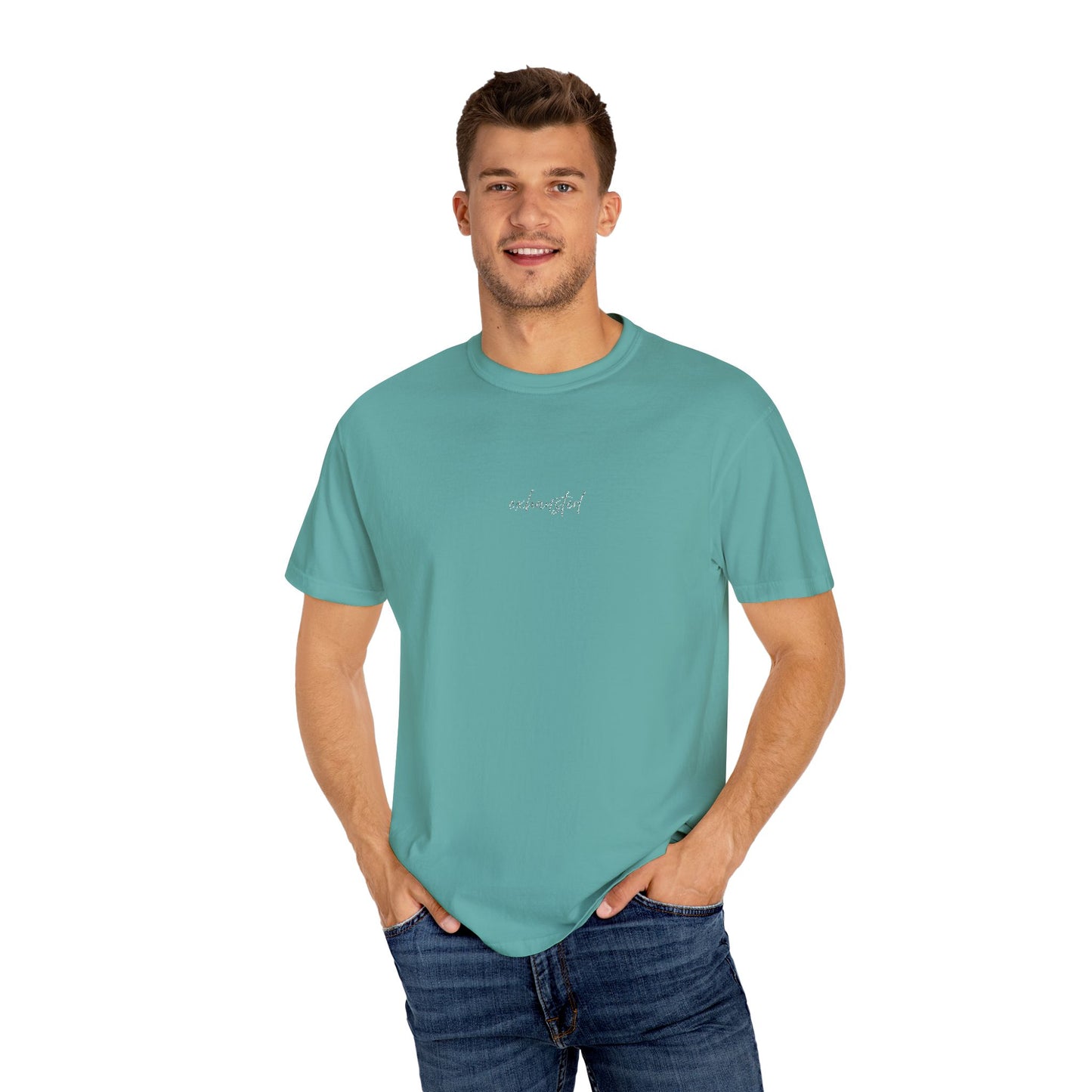Exhausted (cursive)- One Word- Garment-Dyed Unisex Tee