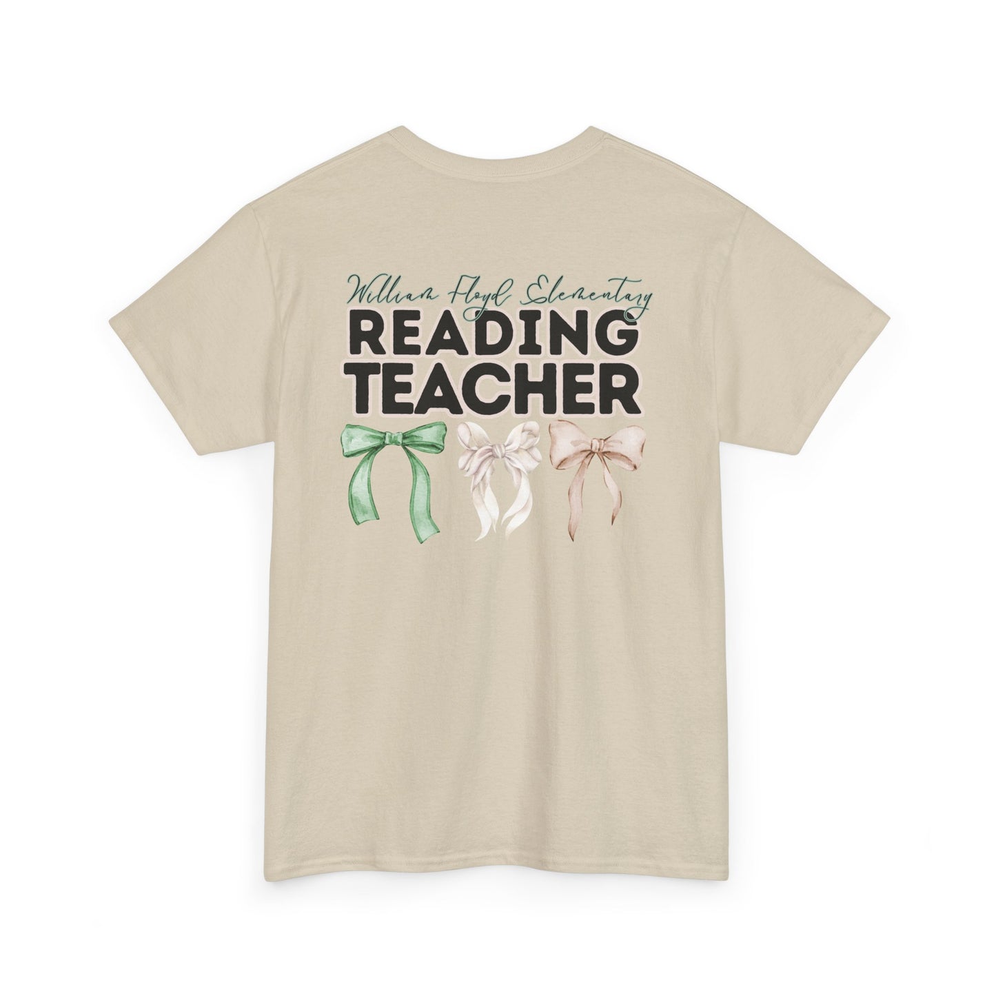 WFE Reading Teacher and Bows- Unisex Heavy Cotton Tee with Bow Design