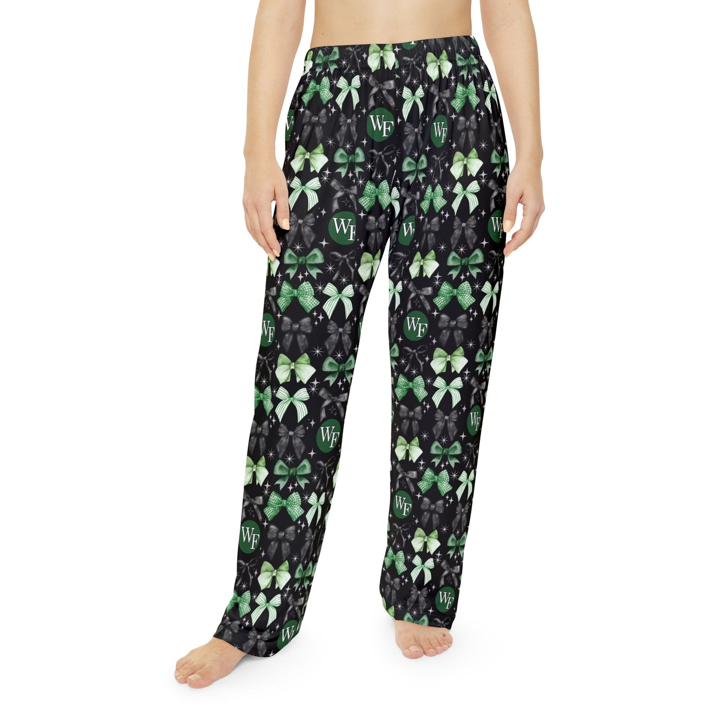 Floyd Strong Cozy Women's Pajama Pants with Green Bow Pattern