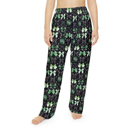 Floyd Strong Cozy Women's Pajama Pants with Green Bow Pattern